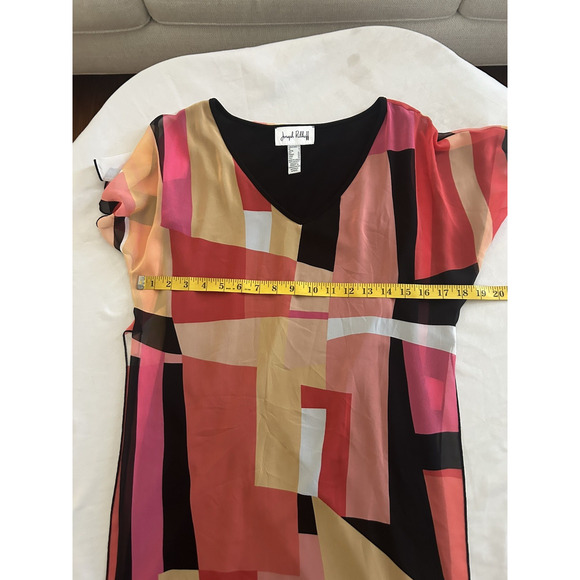Joseph Ribkoff Geometric Sheer Overlay Sheath Dress Womens Size 4 Pink Groovy - Picture 4 of 6